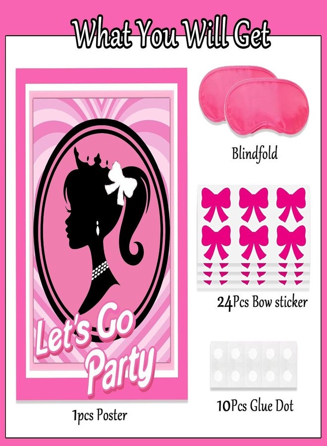 Kooterfun Pink Girl Party Game Decoration Supplies, Cute Princess Pin The Bow on The Head Party Games, Large Poster with 24Pcs Bow Stickers Favors for Kids Girls Birthday Party - Image 4